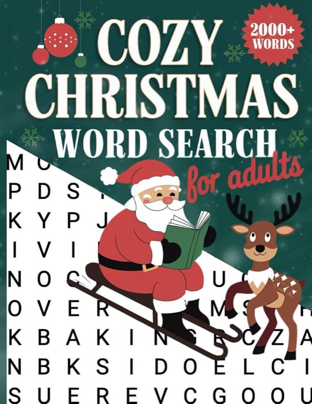 Cozy Christmas Word Search for Adults, by Wordsby Davis. Front cover.